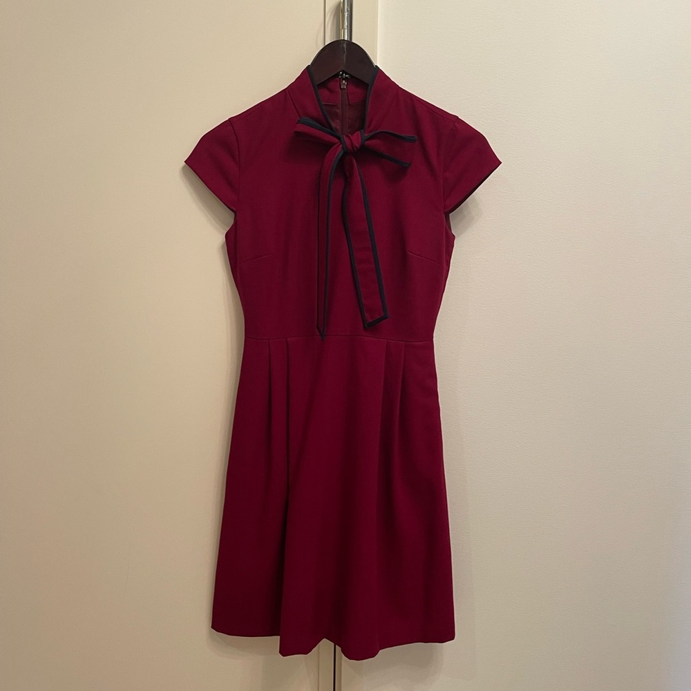J. Crew Burgundy Mini Dress with Bow Tie P00